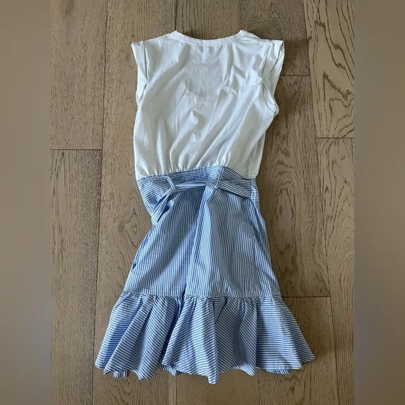 Veronica Beard Addyson Mixed Media T-Shirt/Blue Striped Wrap Skirt Combo Size Sm - Picture 9 of 9